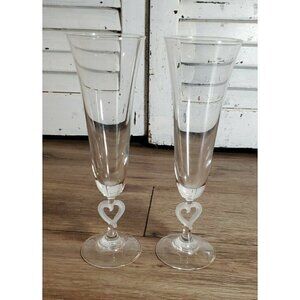 Pair Spiegelau Crystal Heart Bride Groom Champagne Flutes‎